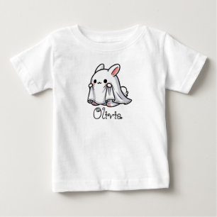 Cute,Whimsical Bunny Ghost, Custom Name, Halloween Baby T-Shirt