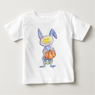 Cute Whimsical Bunny Holding a Pumpkin Baby T-Shirt