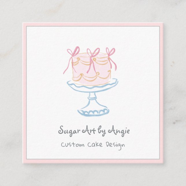 Cute Whimsical cake decorator bakery Square Business Card (Front)