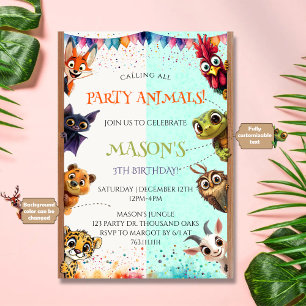 Cute Whimsical Calling All Party Animals Birthday Invitation