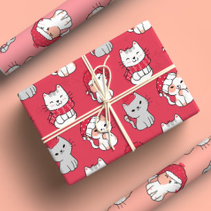 Cute Whimsical Cartoon Cat Christmas Wrapping Paper Sheet