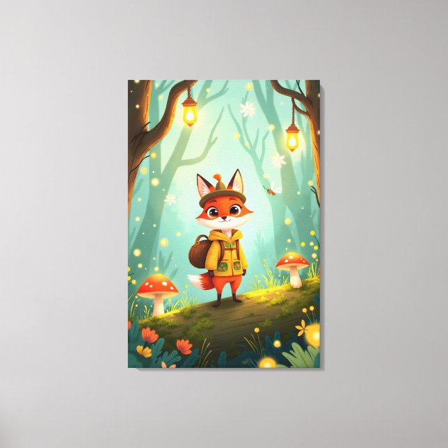 Cute Whimsical Cartoon Fox Canvas Print (Front)