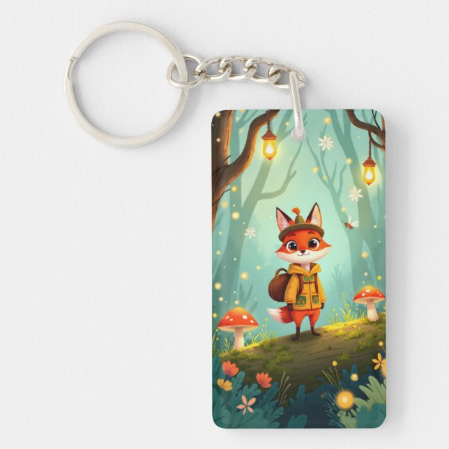 Cute Whimsical Cartoon Fox Keychain (Front)