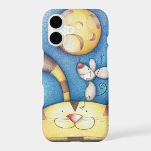 Cute Whimsical Cat and Mouse Moon Art