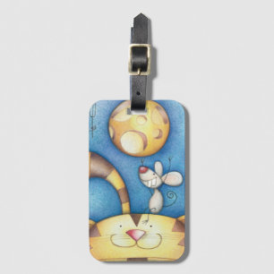 Cute Whimsical Cat and Mouse Moon Art Luggage Tag