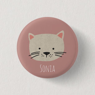 Cute Whimsical Cat Face 1 Inch Round Button