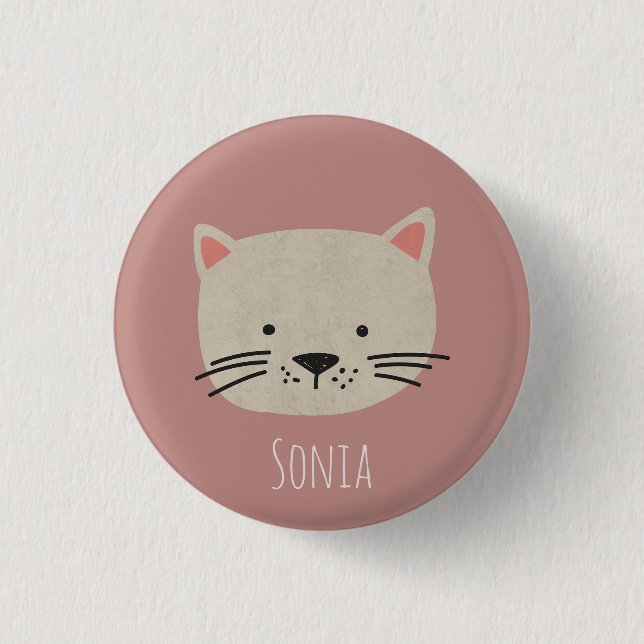 Cute Whimsical Cat Face 1 Inch Round Button (Front)