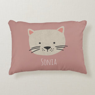 Cute Whimsical Cat Face Accent Pillow