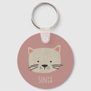 Cute Whimsical Cat Face Keychain