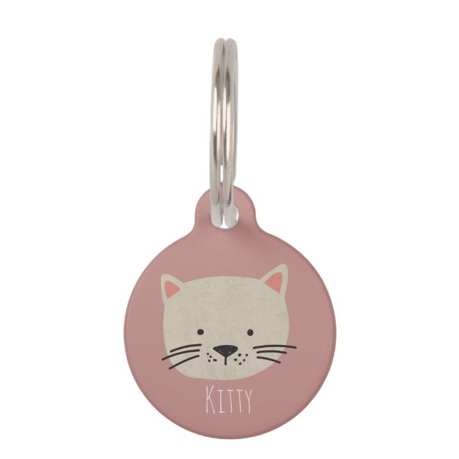 Cute Whimsical Cat Face Pet Tag (Front)