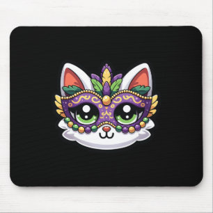 Cute Whimsical Cat In Festive Mardi Gras Mask Mouse Pad