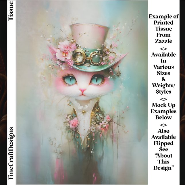 Cute Whimsical Cat in Steampunk Hat EE8L Decoupage Tissue Paper (Creator Uploaded)
