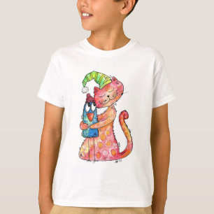 Cute Whimsical Cat Loves Bird  T-Shirt