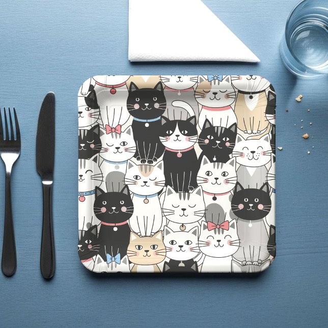 Cute Whimsical Cat Pattern Paper Plate (Creator Uploaded)