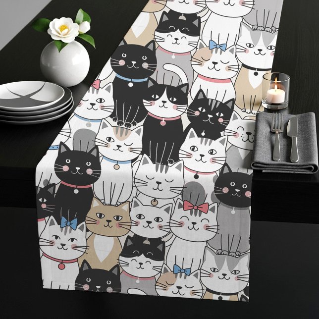 Cute Whimsical Cat Pattern Short Table Runner (Creator Uploaded)
