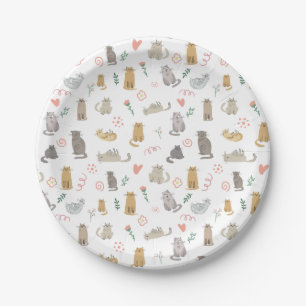 Cute Whimsical Cats Pattern Illustration Paper Plate