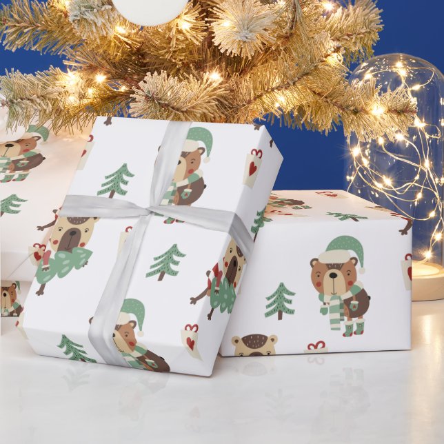 Cute Whimsical Christmas Bear Wrapping Paper (Holidays)