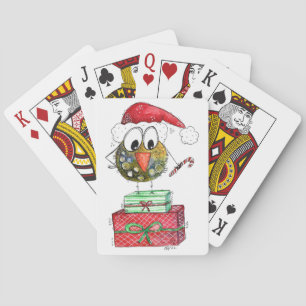 Cute Whimsical Christmas Bird Playing Cards