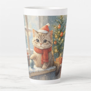 Cute Whimsical Christmas cat Latte Mug