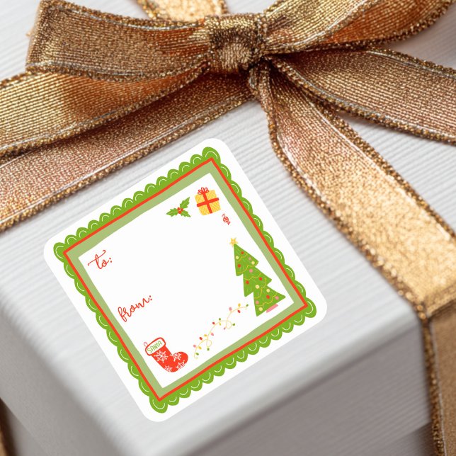 Cute Whimsical Christmas Holiday CUSTOM TO FROM Square Sticker (Cute Whimsical Christmas Holiday CUSTOM TO FROM Square Sticker
)