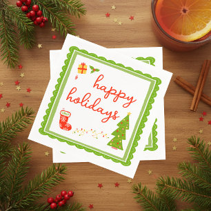 Cute Whimsical Christmas Icons HAPPY HOLIDAYS Napkin