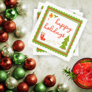 Cute Whimsical Christmas Icons HAPPY HOLIDAYS Napkin