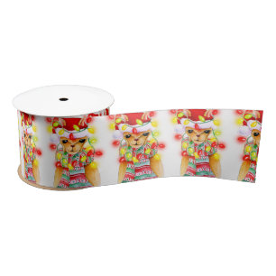 Cute whimsical Christmas Llama watercolor pattern Satin Ribbon