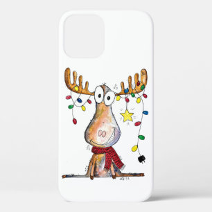 Cute Whimsical Christmas Moose iPhone 12 Case