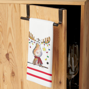 Cute Whimsical Christmas Moose Kitchen Towel