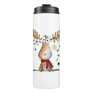 Cute Whimsical Christmas Moose Thermal Tumbler