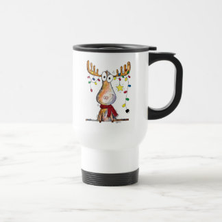 Cute Whimsical Christmas Moose Travel Mug