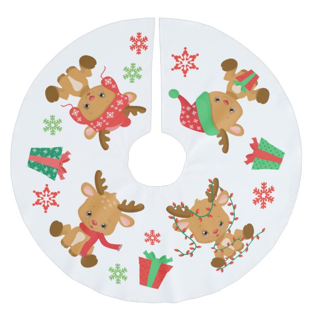 Cute Whimsical Christmas Reindeer Brushed Polyester Tree Skirt (Front)