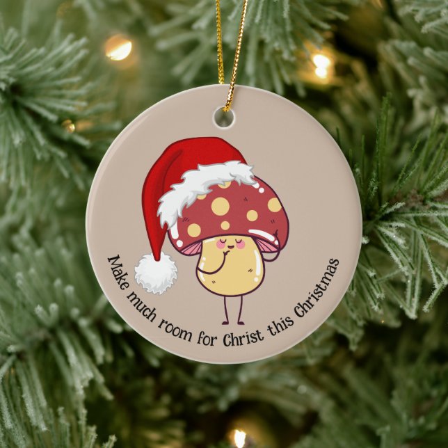 Cute Whimsical Christmas Santa Mushroom Ceramic Ornament (Tree)