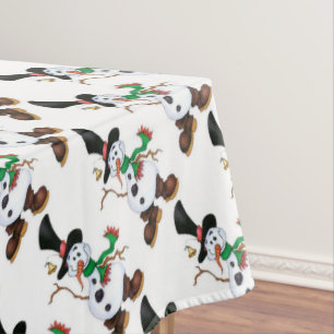 Cute Whimsical Christmas Snowmen Tablecloth