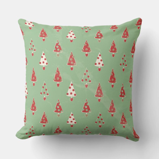 Cute Whimsical Christmas Tree Pattern Throw Pillow (Front)