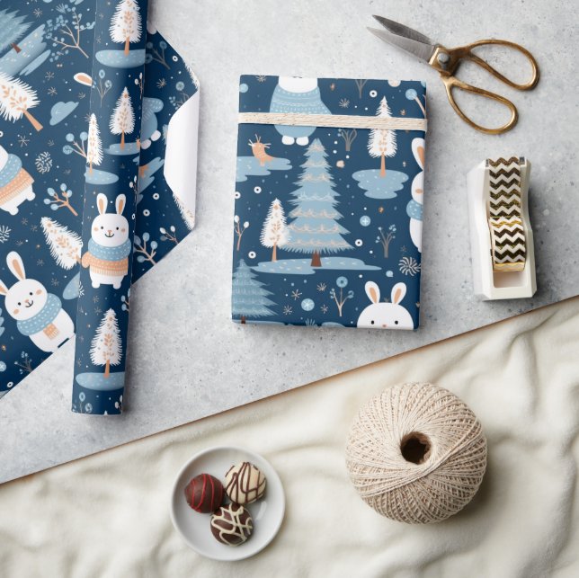 Cute Whimsical Christmas Winter Bunny  Wrapping Paper (Crafts)