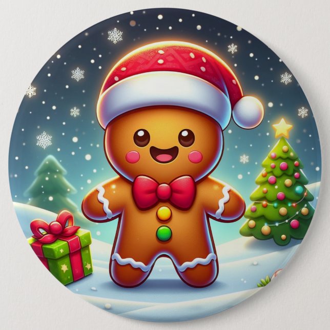 Cute Whimsical Christmas/winter gingerbread man 6 Inch Round Button (Front)