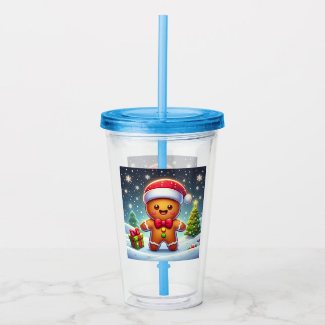 Cute Whimsical Christmas/winter gingerbread man Acrylic Tumbler (Front)