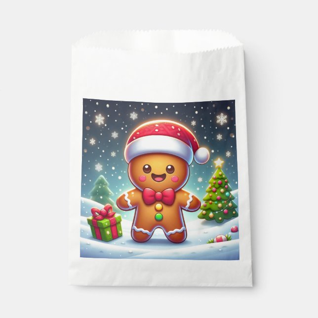Cute Whimsical Christmas/winter gingerbread man Favour Bag (Front)