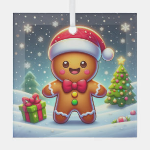 Cute Whimsical Christmas/winter gingerbread man Glass Ornament