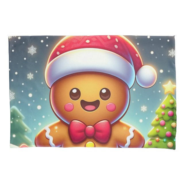 Cute Whimsical Christmas/winter gingerbread man Pillowcase (Front)
