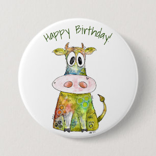 Cute Whimsical Colorful Cow 3 Inch Round Button