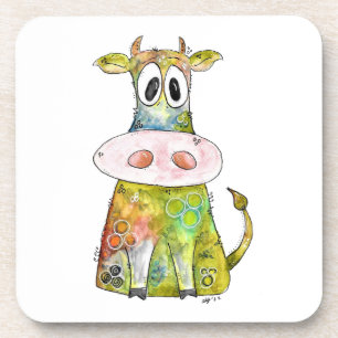 Cute Whimsical Colorful Cow Coaster