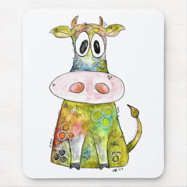Cute Whimsical Colorful Cow Mouse Pad (Front)