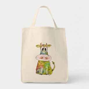 Cute Whimsical Colorful Cow Tote Bag