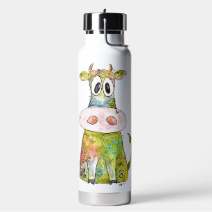 Cute Whimsical Colorful Cow Water Bottle