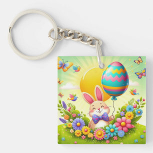 Cute, whimsical & colorful Easter bunny Keychain