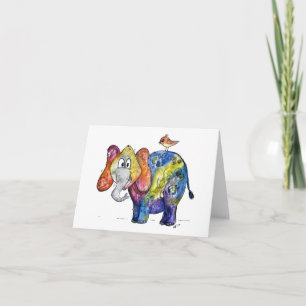 Cute Whimsical Colorful Elephant Card