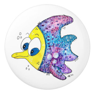 Cute Whimsical Colorful Fish Ceramic Knob
