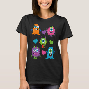 Cute Whimsical Colorful Little Monsters With Heart T-Shirt